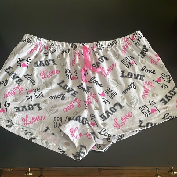 Pj pajama bottom shorts colorful pink love my bed glitter heart size XL - Picture 2 of 10